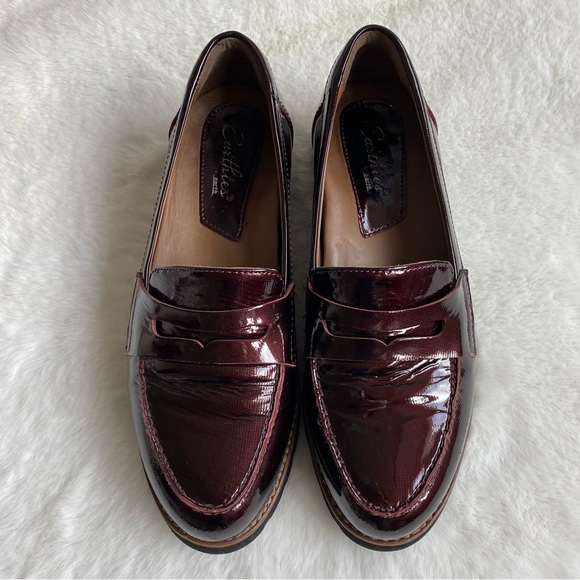 Earthies Shoes - Earthies By Earth Braga Wine Burgundy Patent Leather Penny Loafers | Sz 7.5